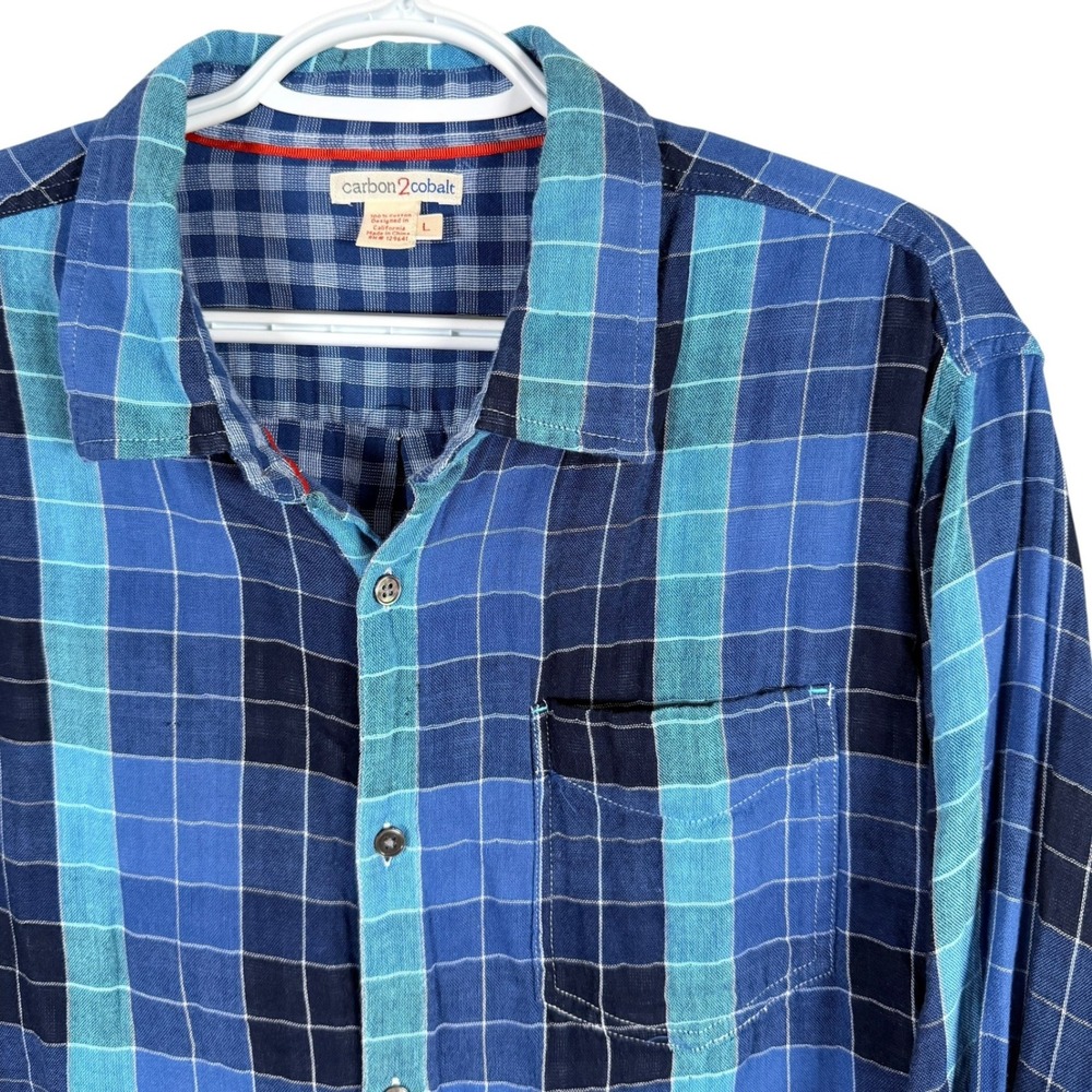 Carbon2Cobalt Button Up Shirt Mens L Blue Plaid Long Sleeve Cotton Top